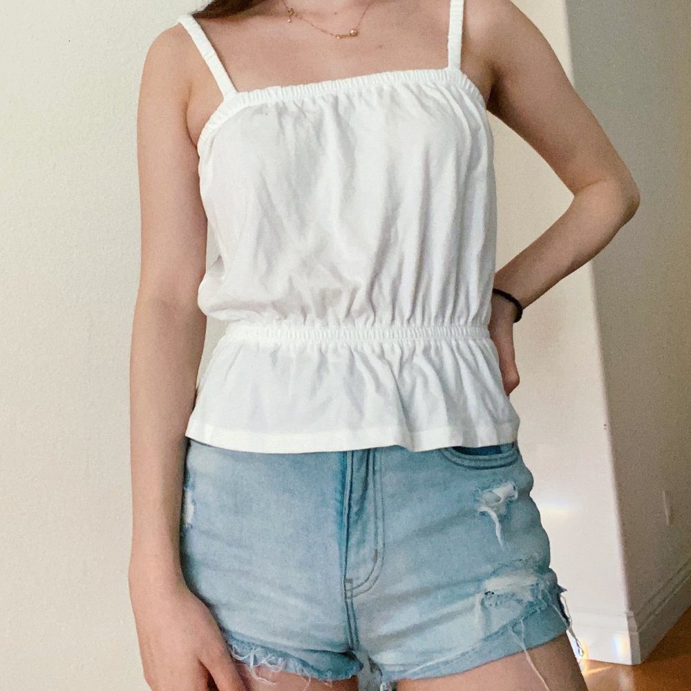 Aritzia White Peplum Tank Blouse